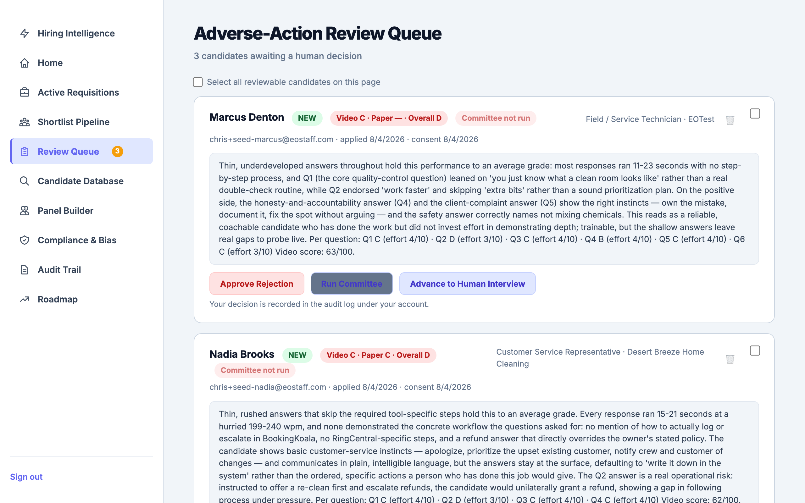 The review queue where recruiters make final decisions